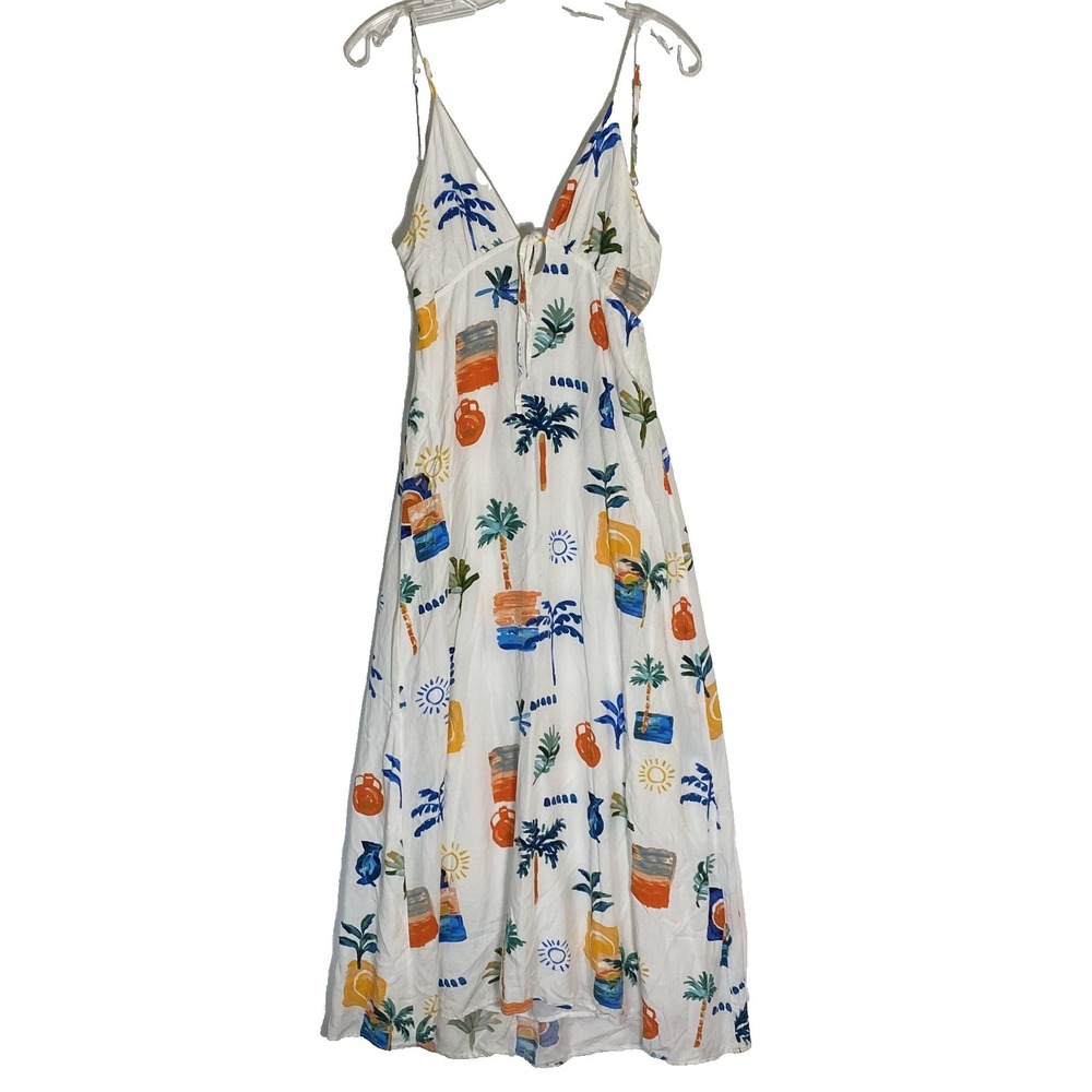Paper Heart Dress Womens Large Multicolor Tropical Maxi Tie Back Sundress Rayon